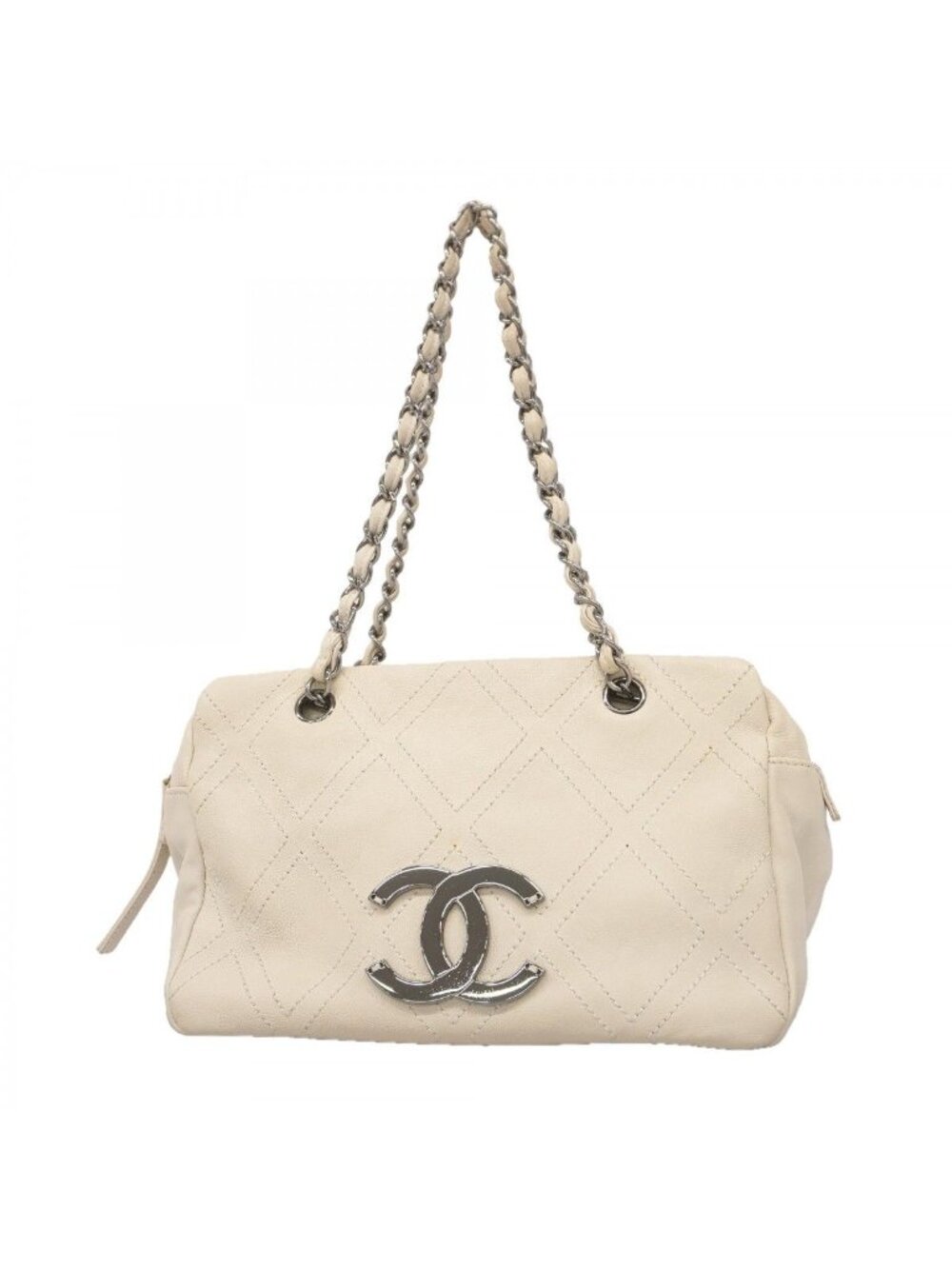 Chanel Shoulder Bag Leather Ivory Silver